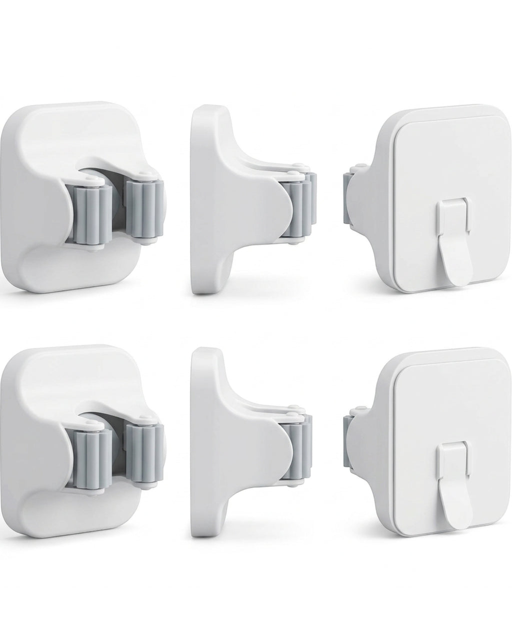 KITAL Adhesive Broom Mop Wall Hook Set White 6 Piece
