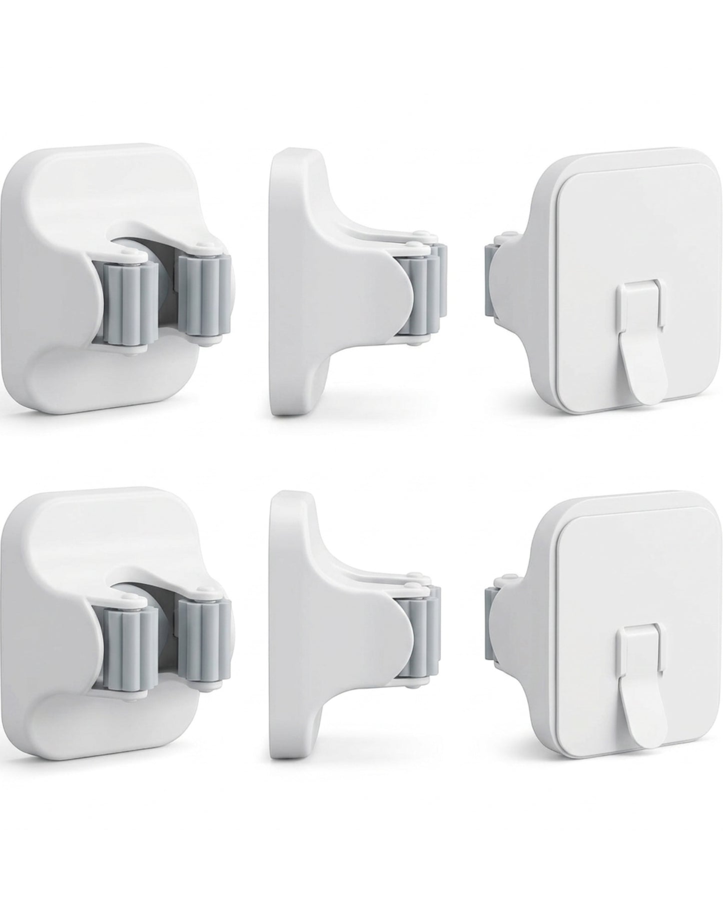 KITAL Adhesive Broom Mop Wall Hook Set White 6 Piece
