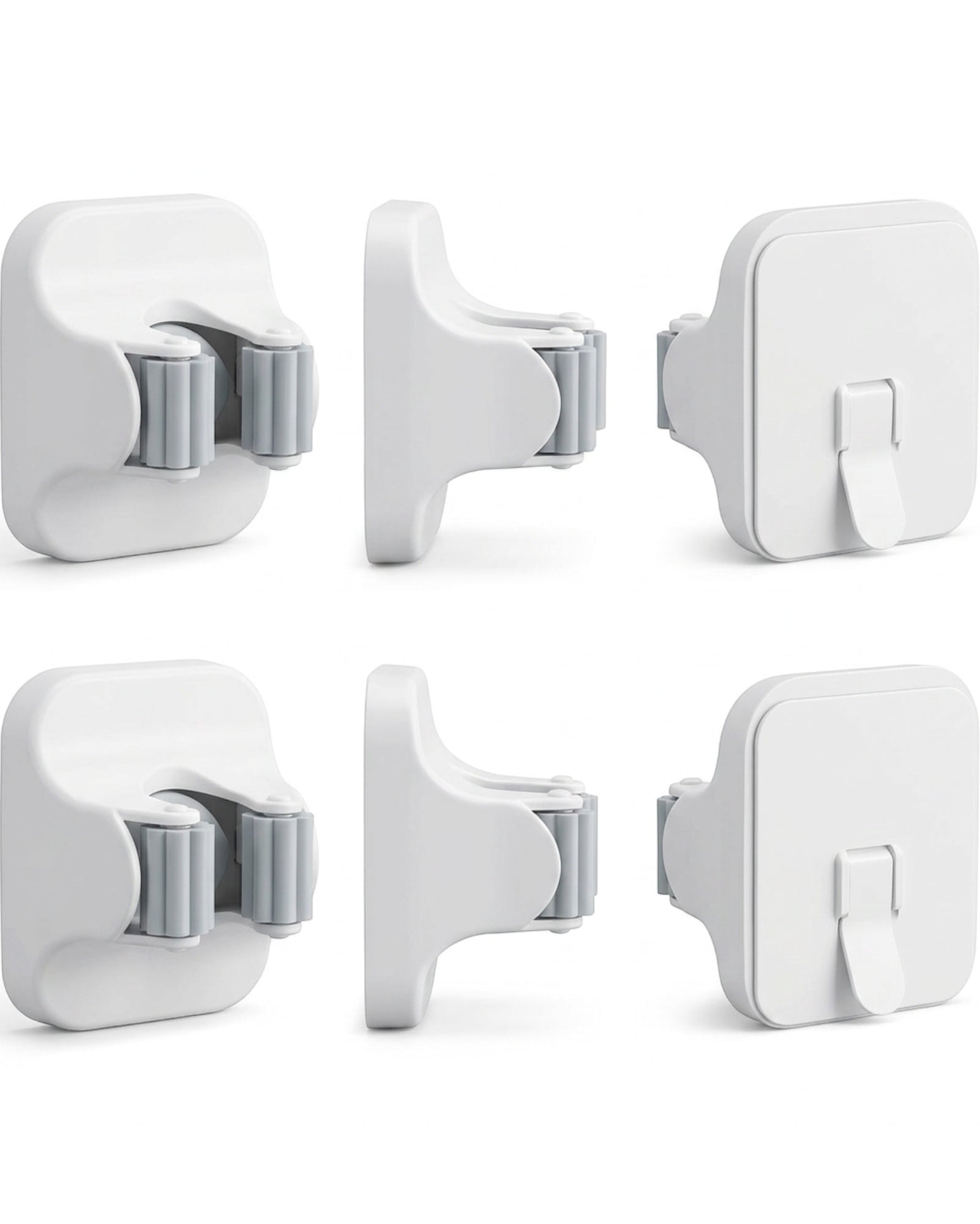 KITAL Adhesive Broom Mop Wall Hook Set White 6 Piece