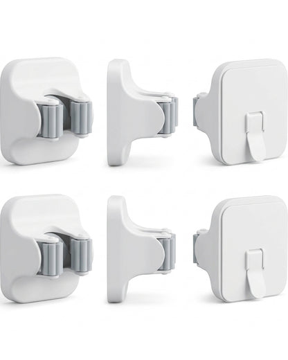 KITAL Adhesive Broom Mop Wall Hook Set White 6 Piece