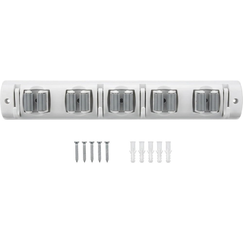 KITAL Railgrip Wall Mop Broom Organizer 5 Grips 6 Hooks White Gray - Product view