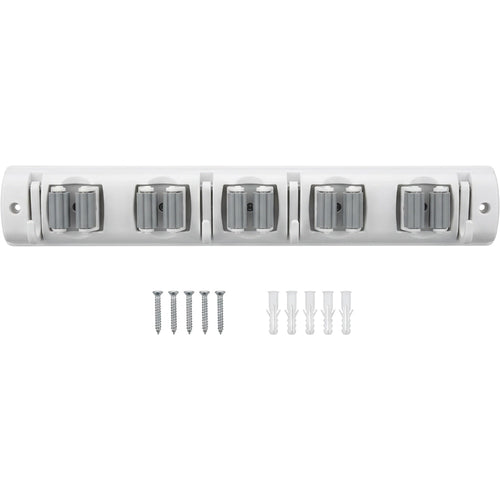 KITAL Railgrip Wall Mop Broom Organizer 5 Grips 6 Hooks White Gray - Product view