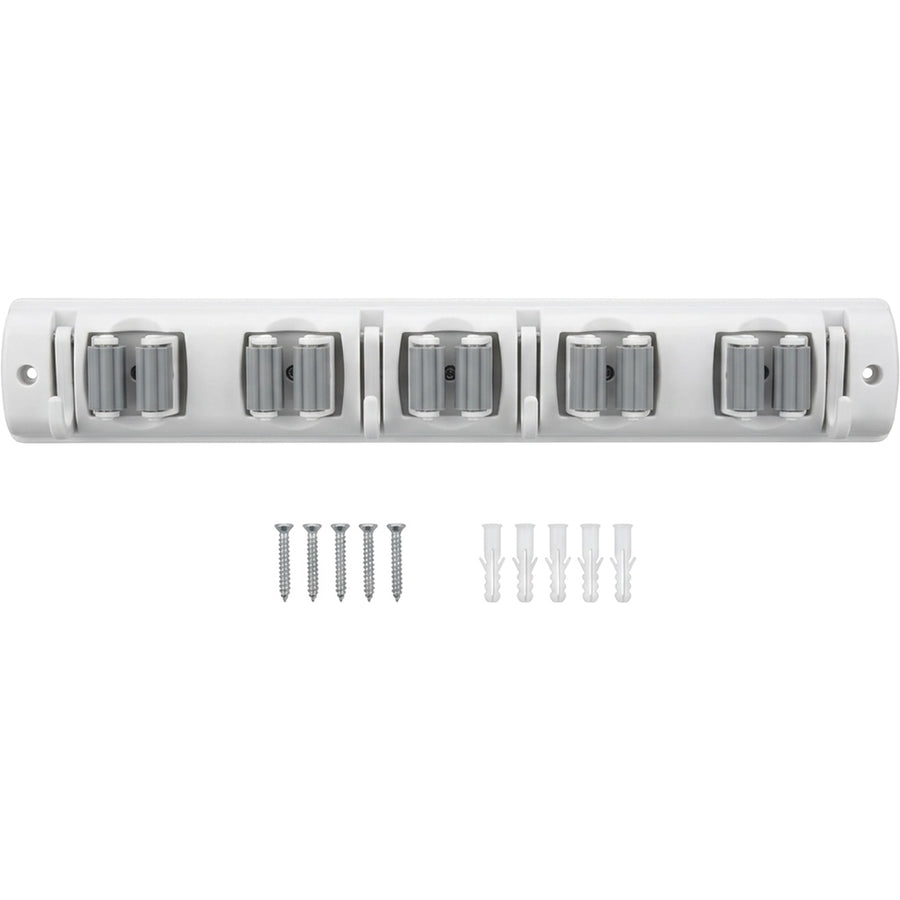 KITAL Railgrip Wall Mop Broom Organizer 5 Grips 6 Hooks White Gray