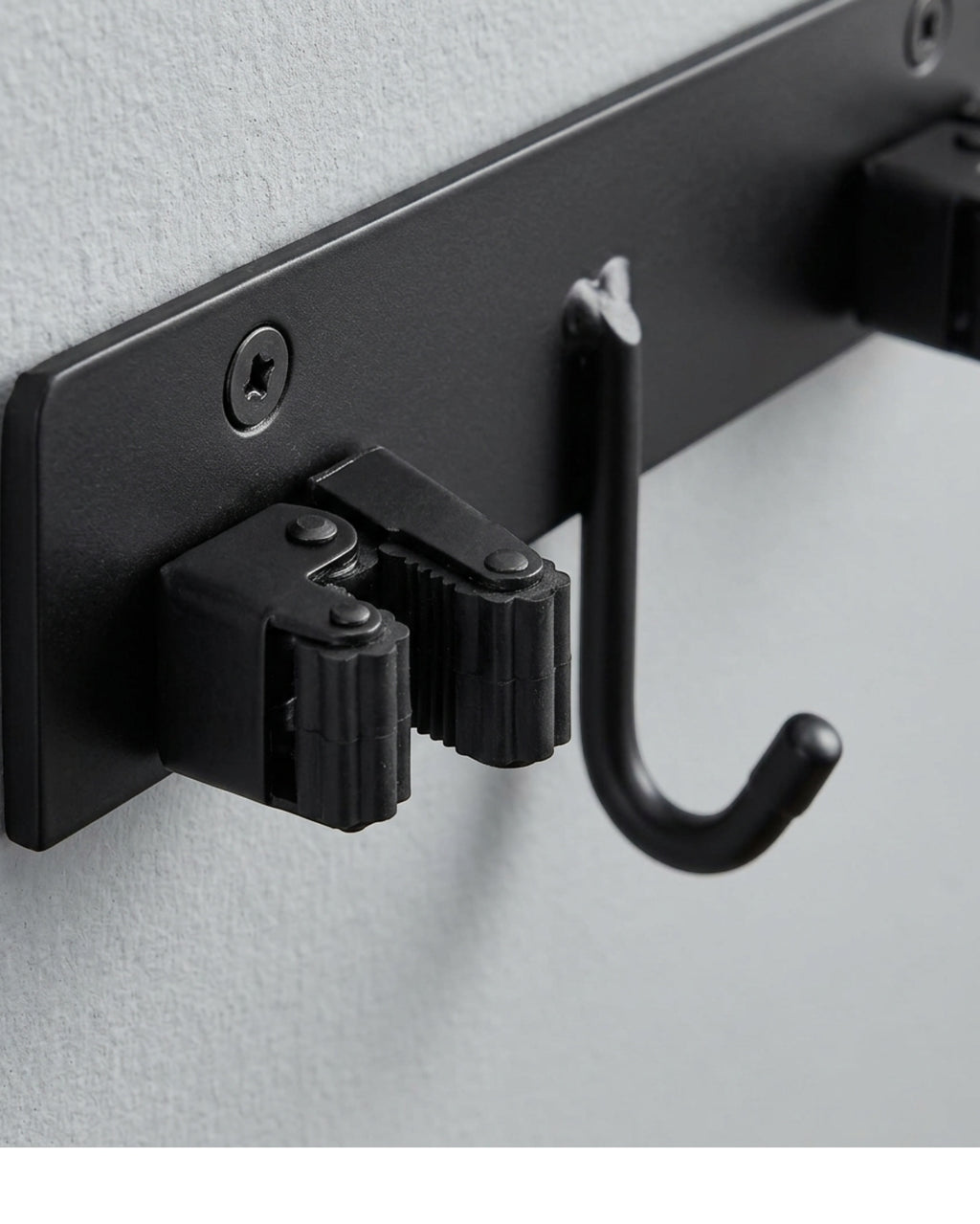 KITAL Slim Metal Broom Mop Rail Black 4 Grip 4 Hook