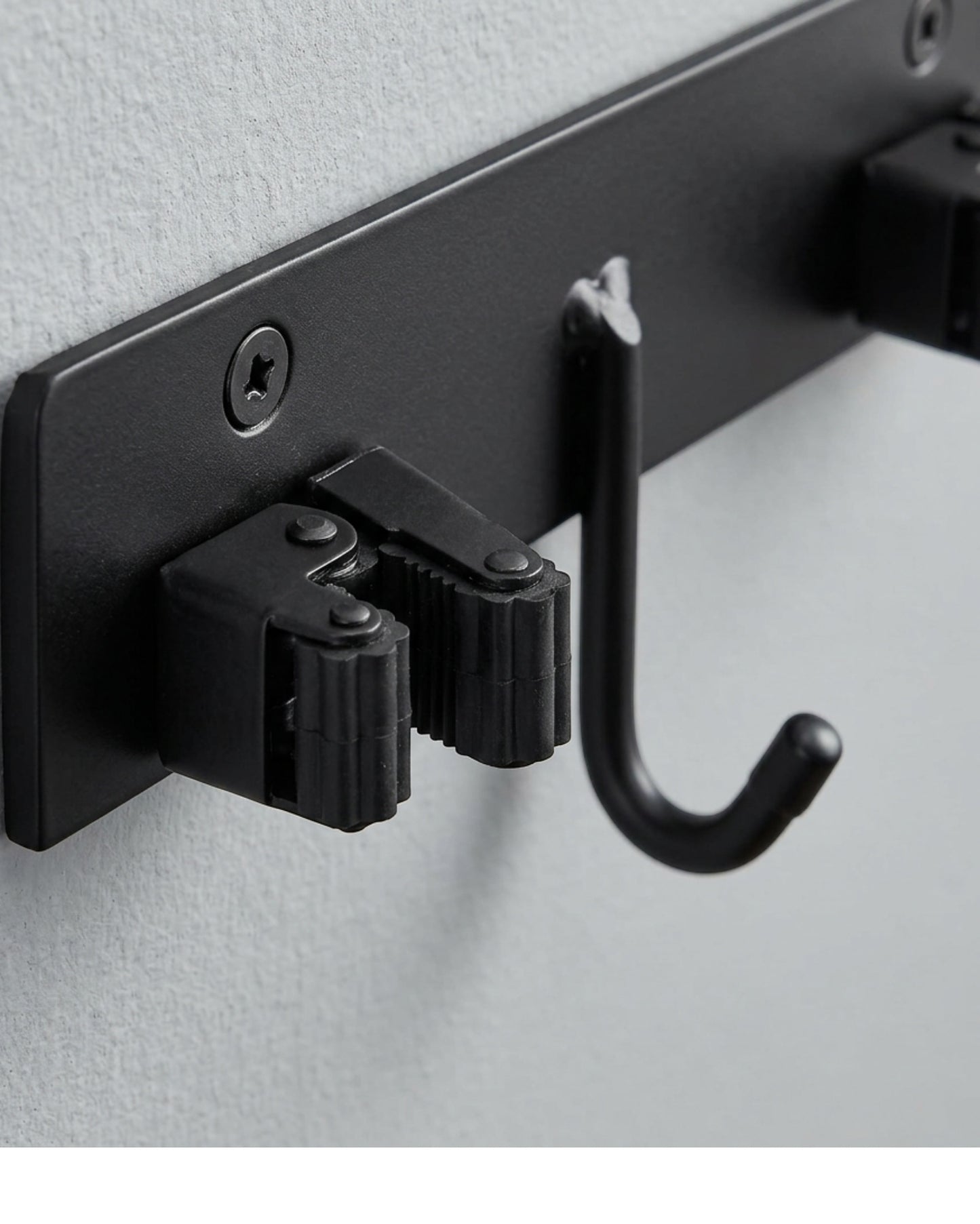 KITAL Slim Metal Broom Mop Rail Black 4 Grip 4 Hook