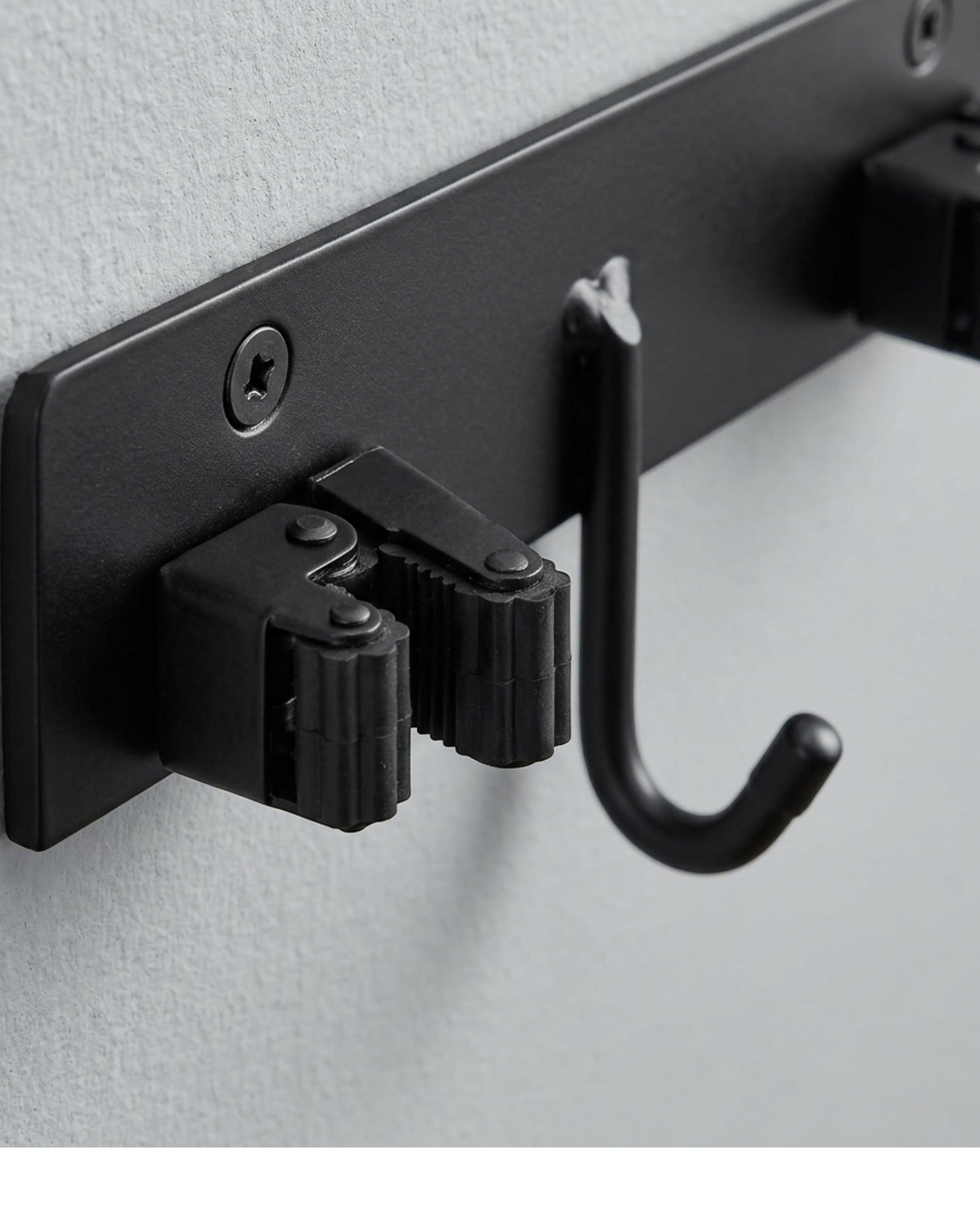 KITAL Slim Metal Broom Mop Rail Black 4 Grip 4 Hook