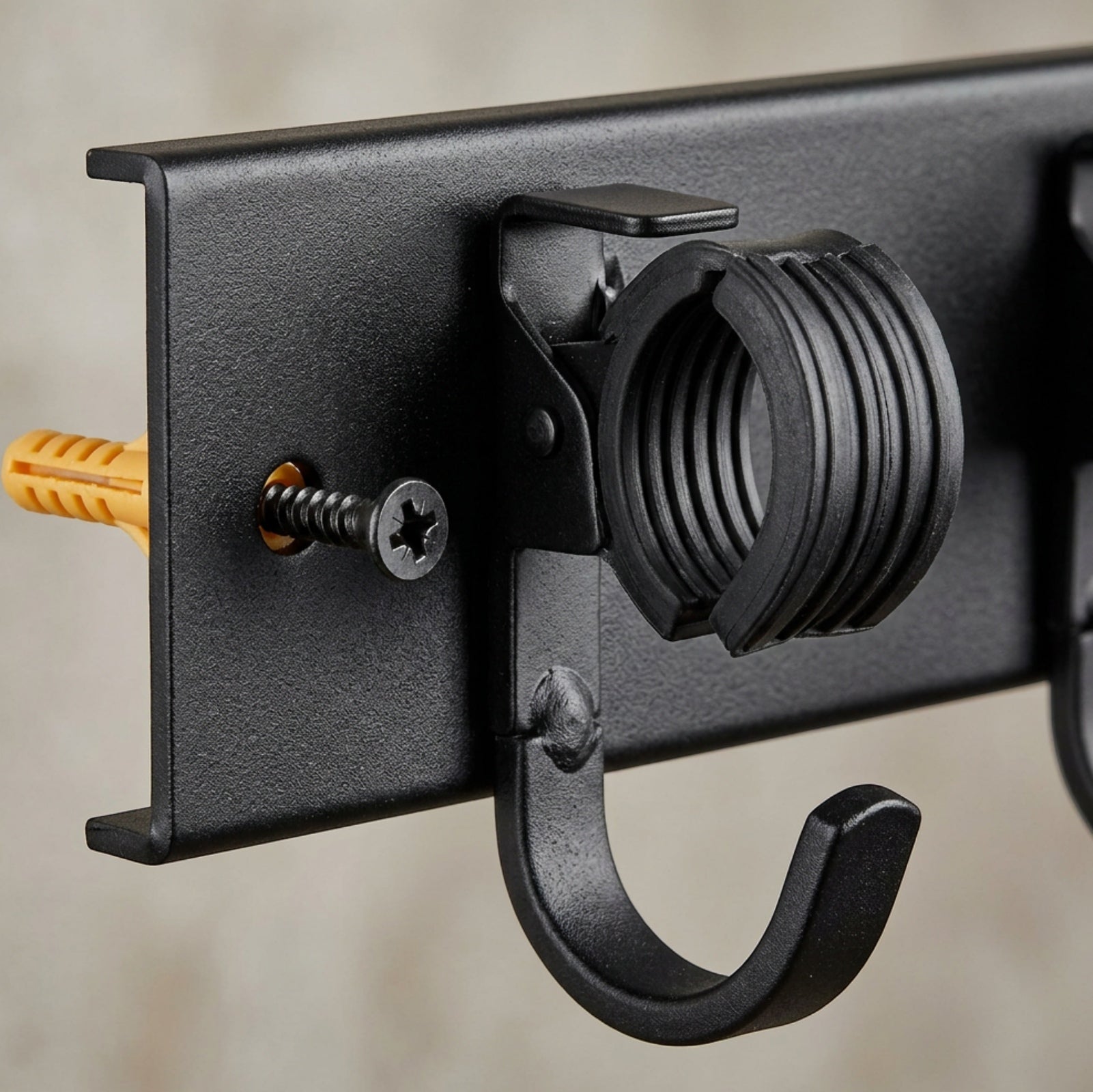 KITAL Steelhold Wall Tool Rack 4 Grips 5 Hooks Matte Black - Detail view