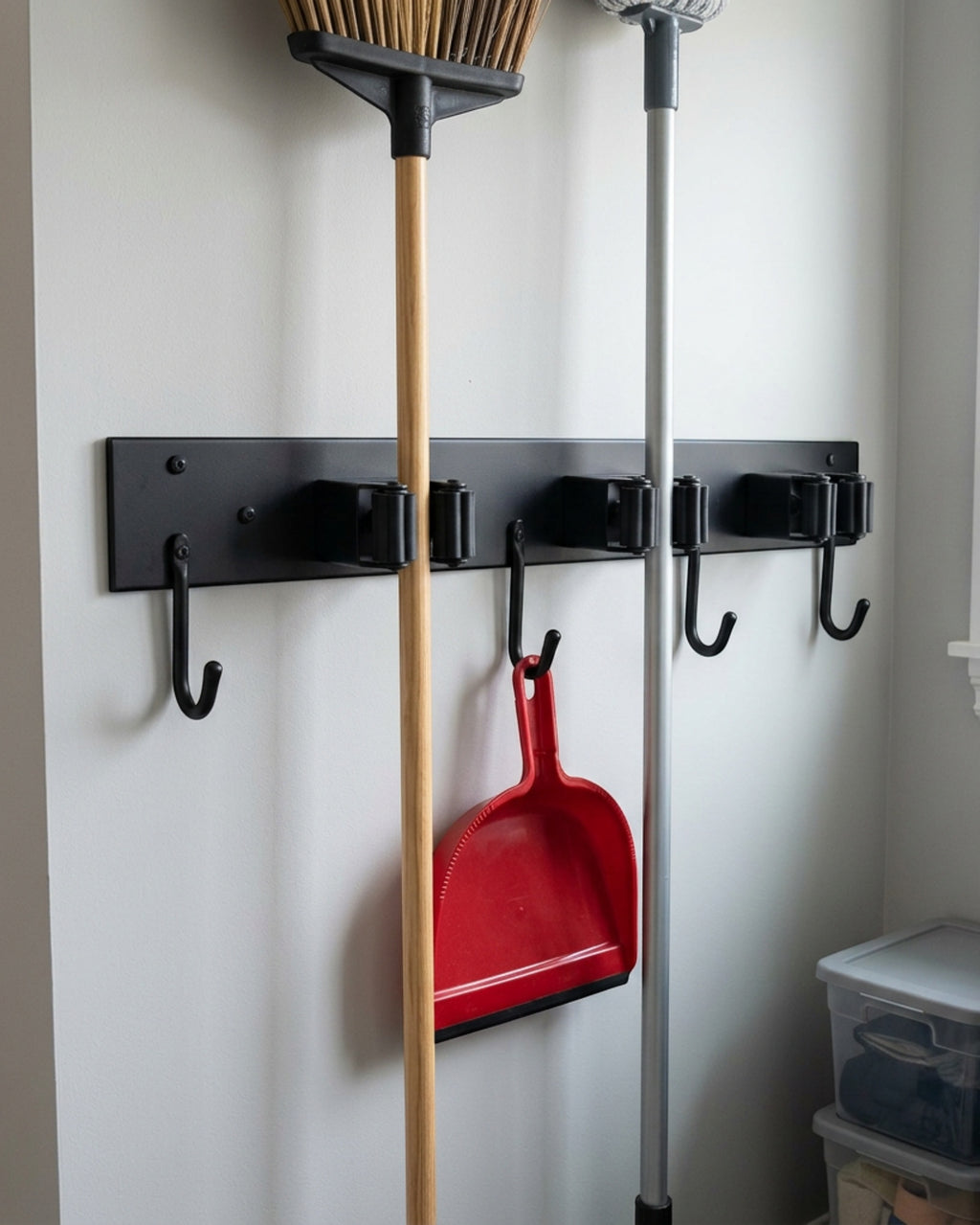 KITAL Steelhold Wall Tool Rack 4 Grips 5 Hooks Matte Black - Lifestyle view