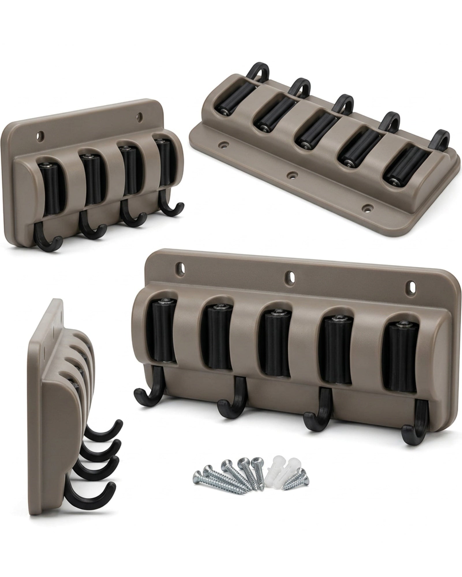 KITAL Wall Mop Broom Holder Gray 5 Slot 6 Hook